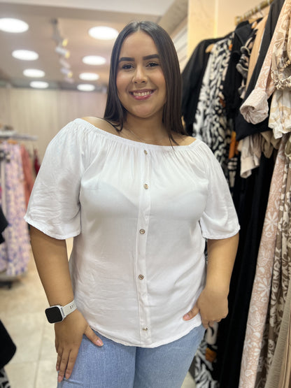 BLUSA ESCOTE BANDEJA CON BOTON