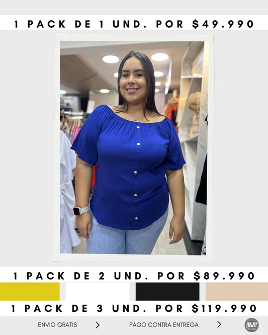 BLUSA ESCOTE BANDEJA CON BOTON