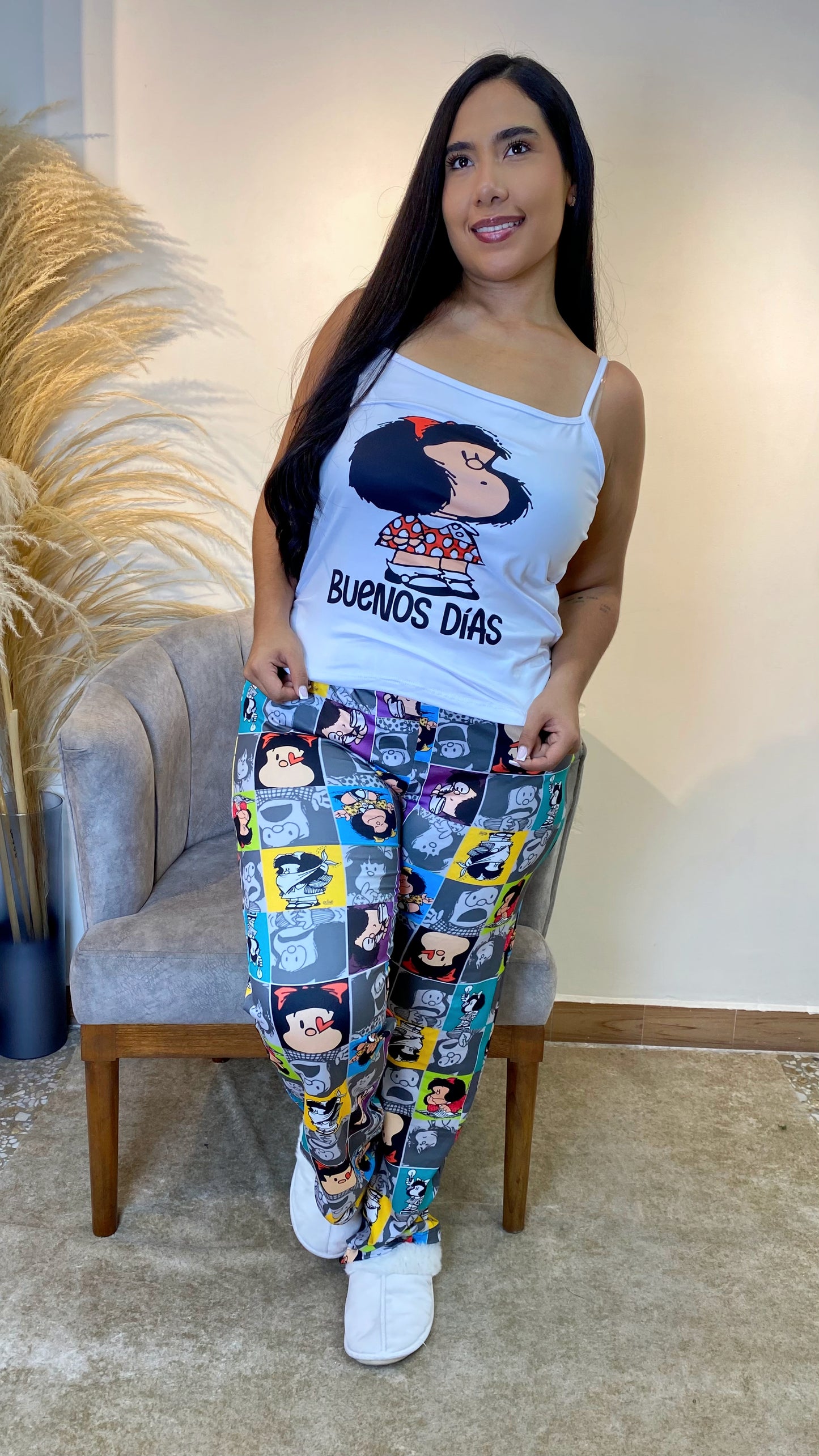 Pijama Plus Pantalón + Blusa de Tiras en Piel de Durazno :  💤