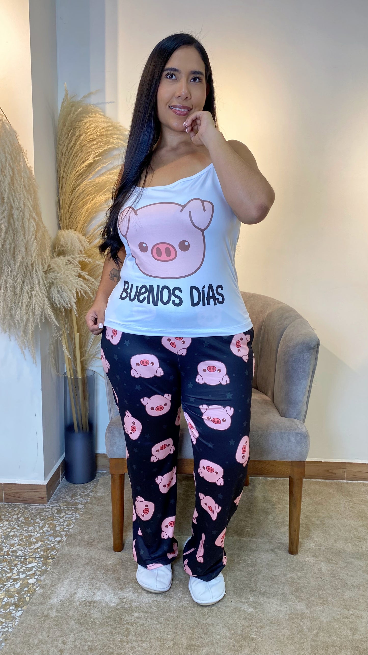 Pijama Plus Pantalón + Blusa de Tiras en Piel de Durazno :  💤